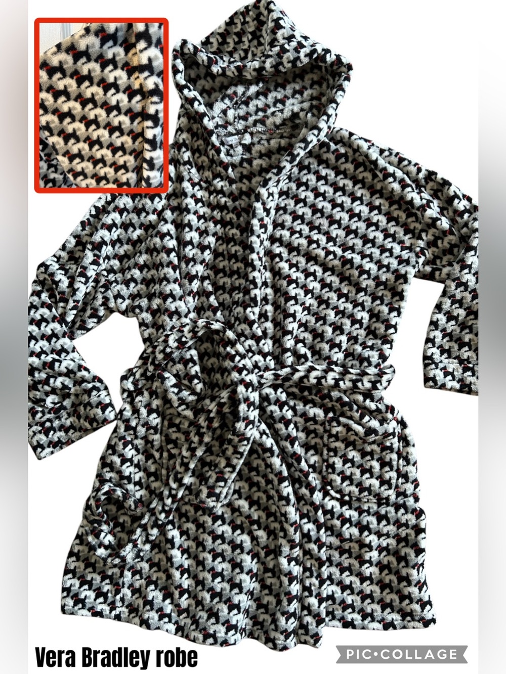 Vera Bradley Hooded Wrap Robe Scottie dog print size L/XL fleecy soft cozy